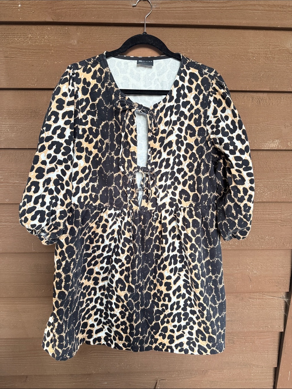 ASOS Leopard Print Denim Tie-Front Tunic Dress size Large (12-14)